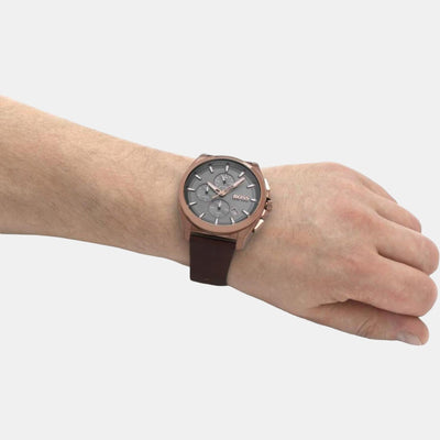 Grandmaster Women Quartz Grey Dial Chronograph Leather Watch 1513882