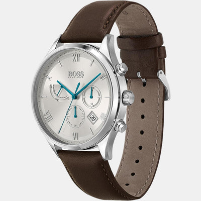 Gallant Men Quartz Silver Dial Chronograph Leather Watch 1513889