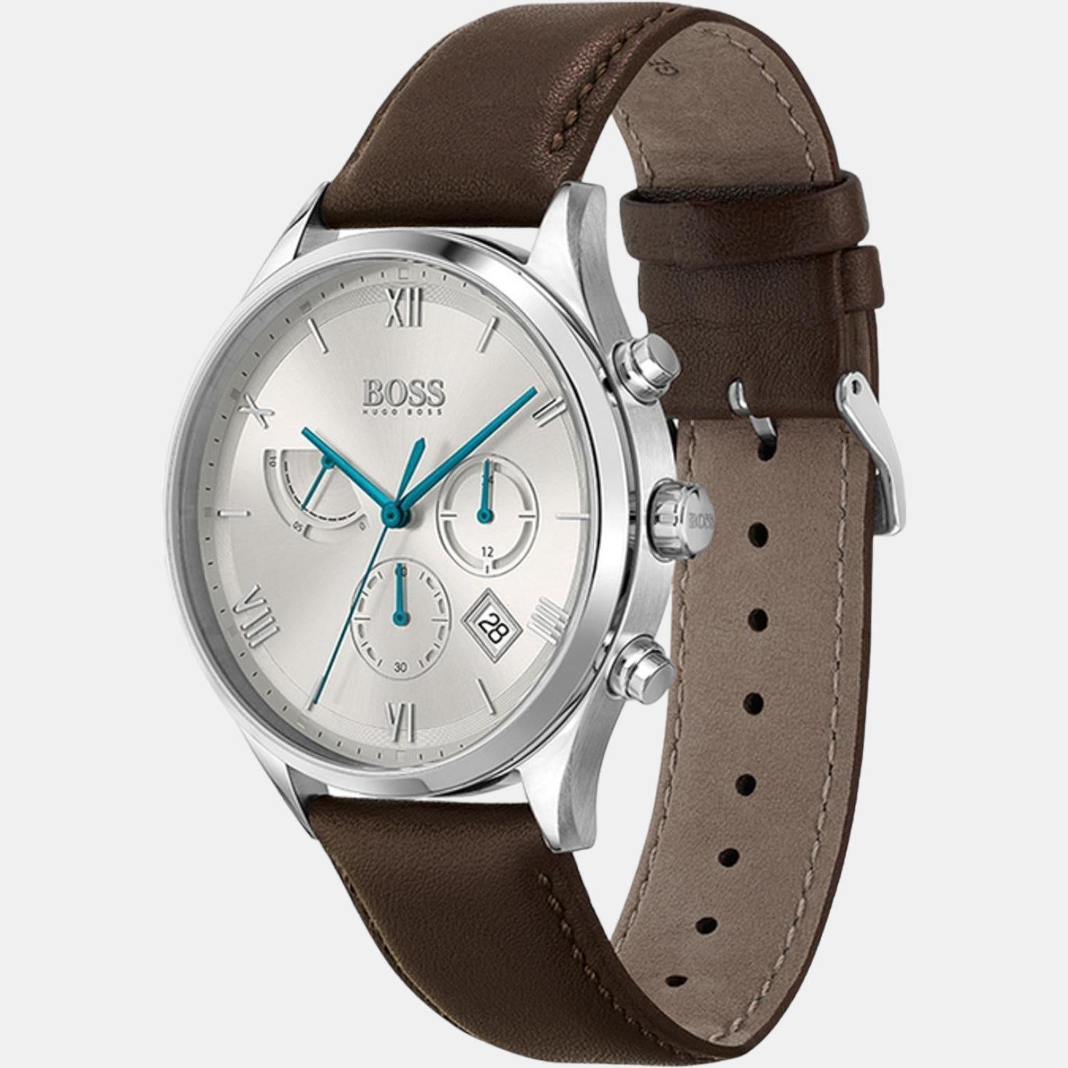 Gallant Men Quartz Silver Dial Chronograph Leather Watch 1513889