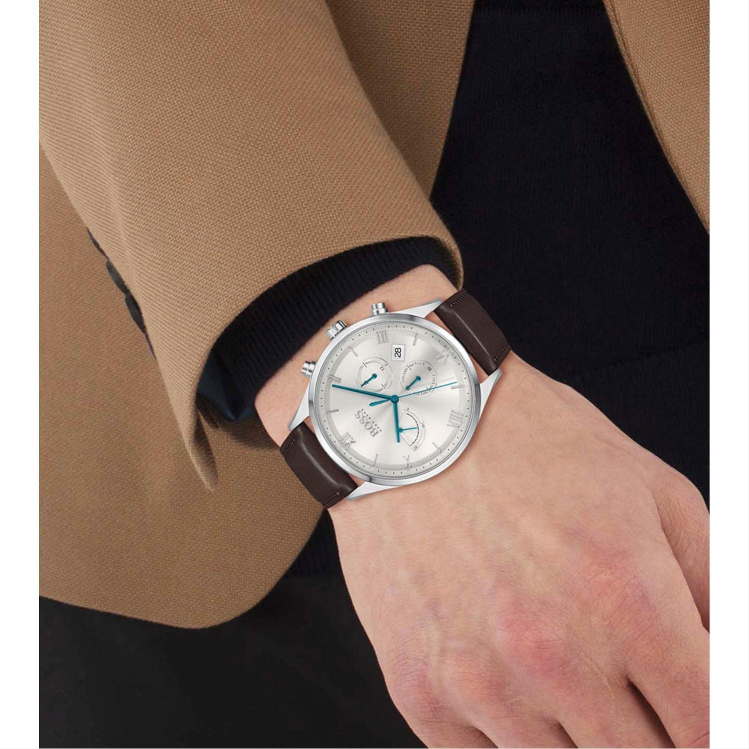 Gallant Men Quartz Silver Dial Chronograph Leather Watch 1513889