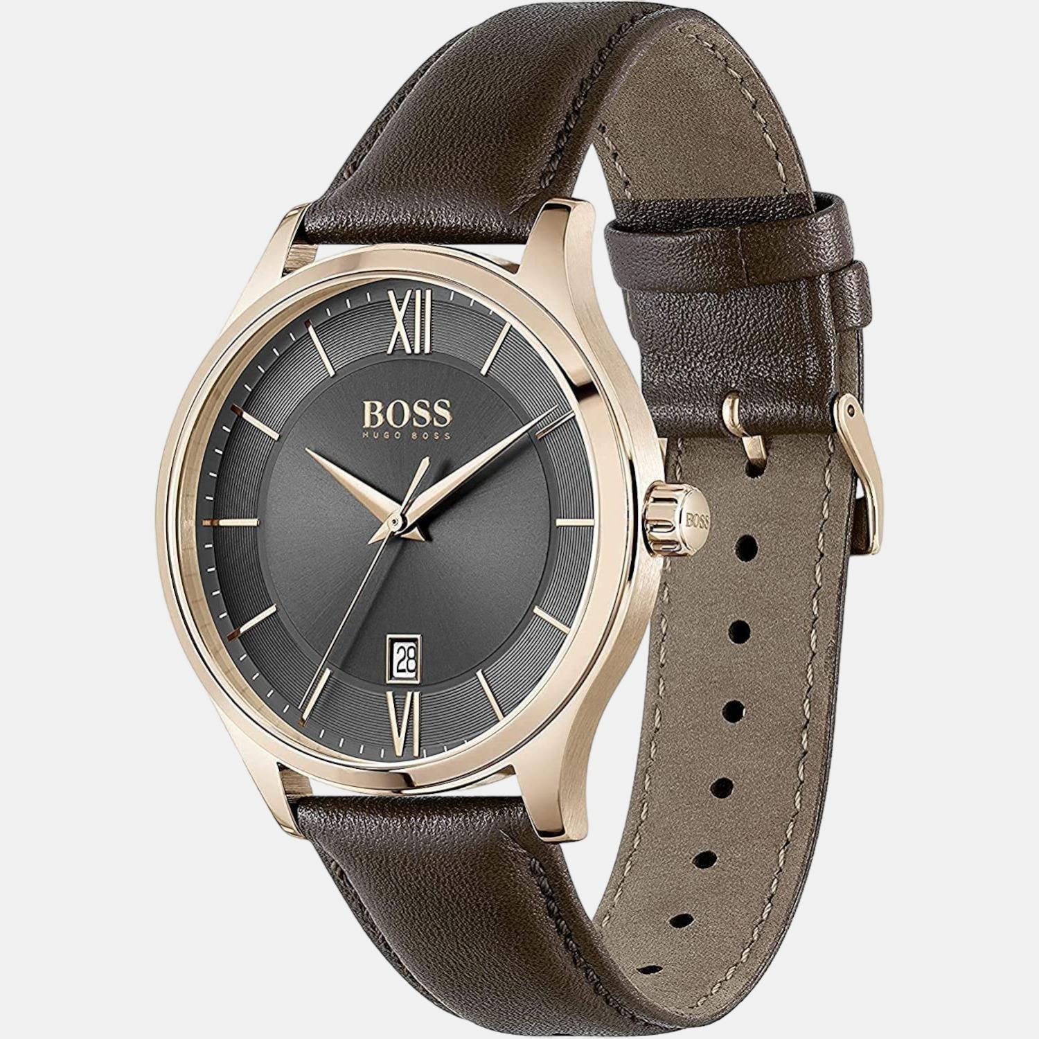Elite Unisex Quartz Brown Dial Analog Leather Watch 1513894