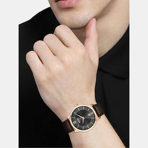 Elite Unisex Quartz Brown Dial Analog Leather Watch 1513894