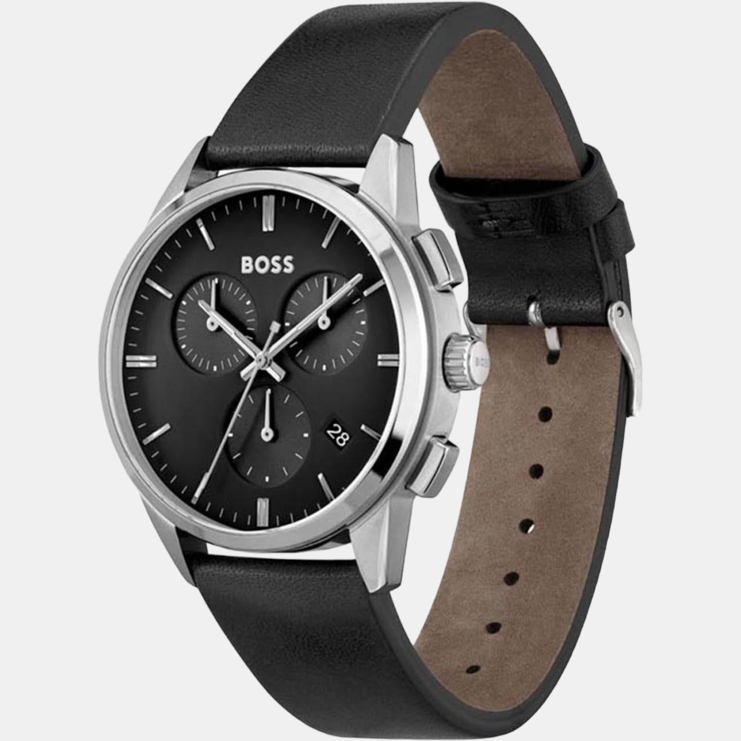 Dapper Men Quartz Black Dial Chronograph Leather Watch 1513925