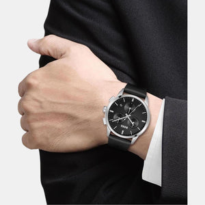 Dapper Men Quartz Black Dial Chronograph Leather Watch 1513925