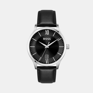 Elite Men Quartz Black Dial Analog Leather Watch 1513954