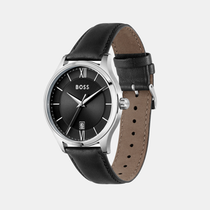 Elite Men Quartz Black Dial Analog Leather Watch 1513954