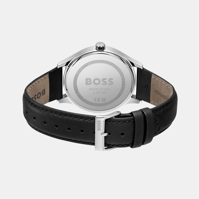 Elite Men Quartz Black Dial Analog Leather Watch 1513954