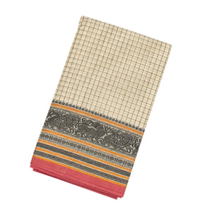 White Handloom Kanchi Cotton Saree With Checks
