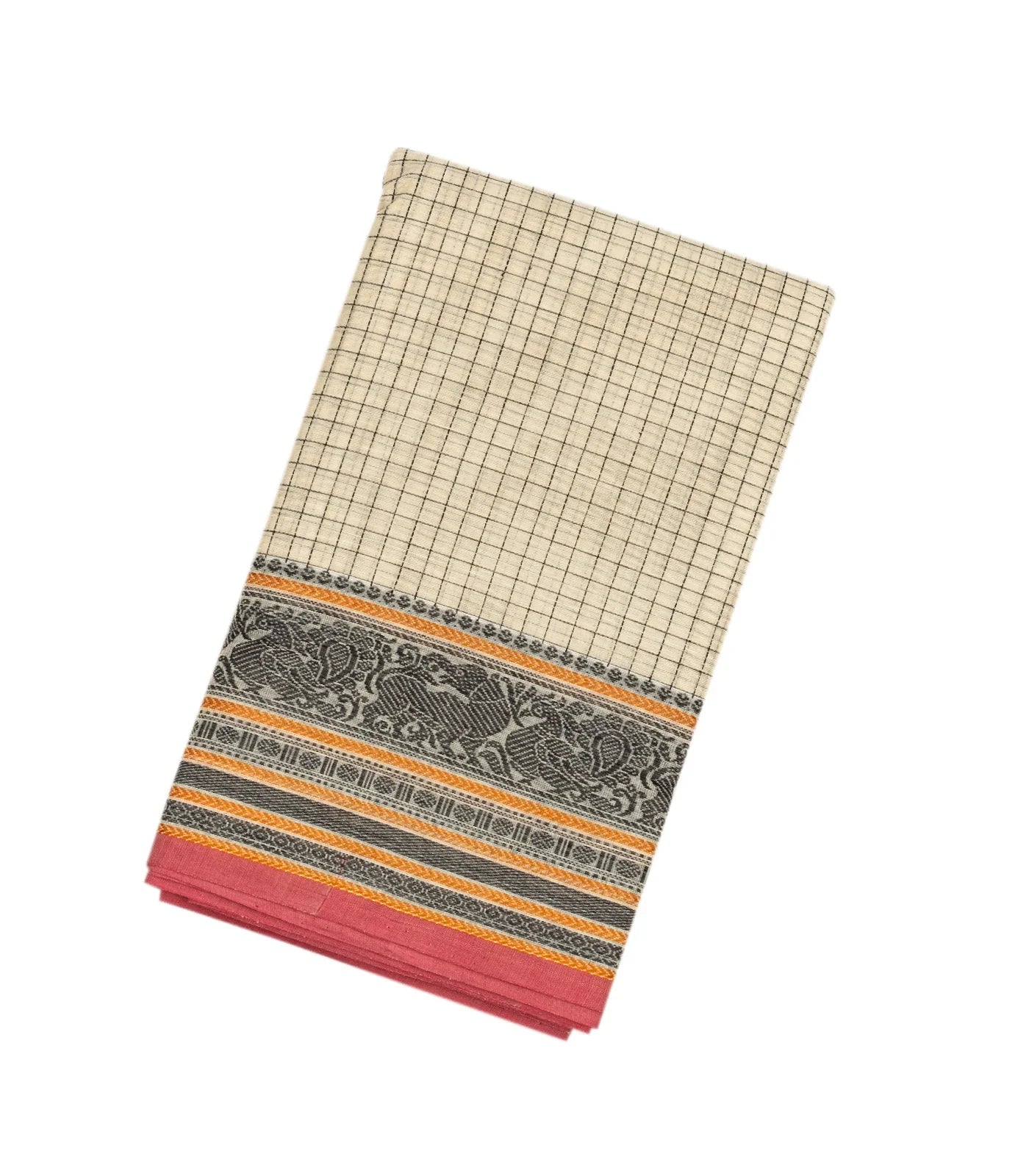 White Handloom Kanchi Cotton Saree With Checks