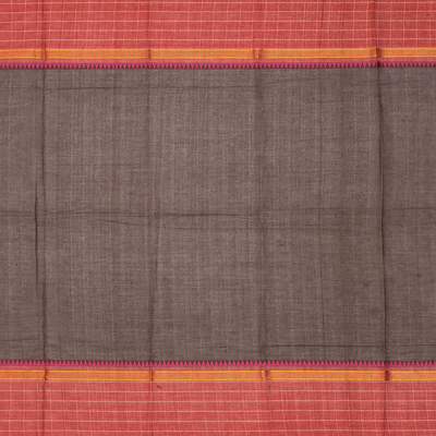 Dark Brown Chettinad Cotton Saree With Diamond Buttas