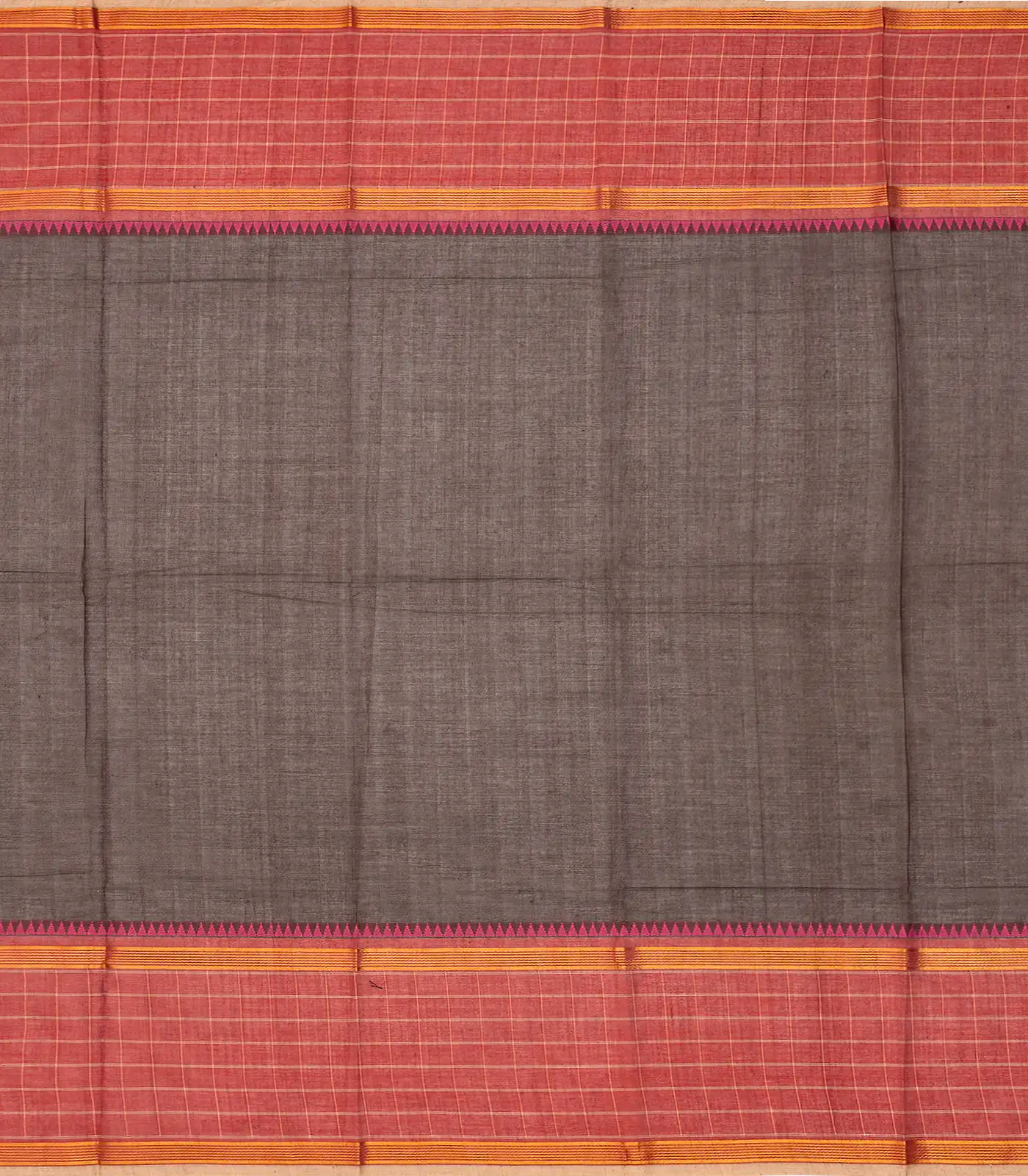 Dark Brown Chettinad Cotton Saree With Diamond Buttas