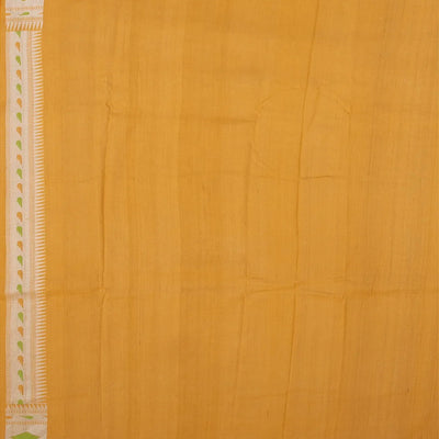 Mustard Handloom Tussar Silk Saree With Meena Border-Mustard