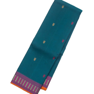 Cyan Handloom Kanchi Cotton Saree With Vanki Motifs