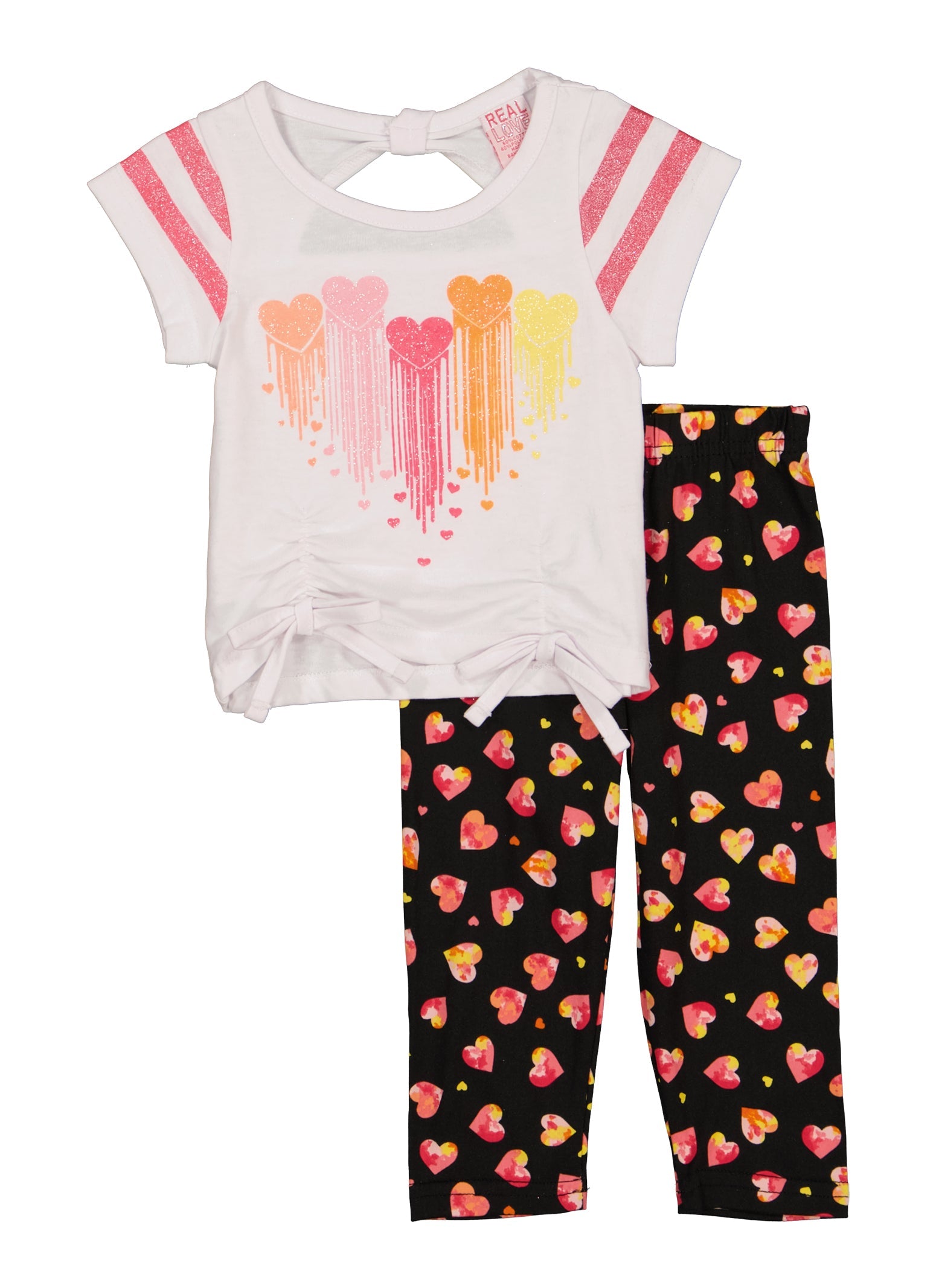 Baby Girls 12-24M Ruched Front Glitter Printed Tee and Leggings