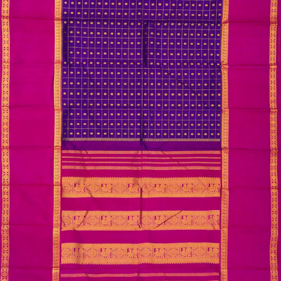 Purple Handloom Kanchipuram Korvai Silk Saree With Checks