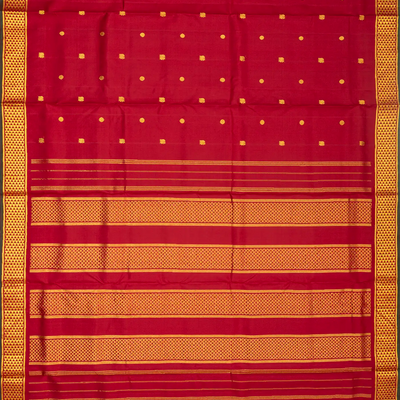 Crimson Handloom Kanchipuram 9 Yards Silk Saree With Annam Chakaram Buttas