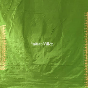 Parrot Green Arjuna Bows to Navagunjara Pure Hand-Painted Pattachitra Saree