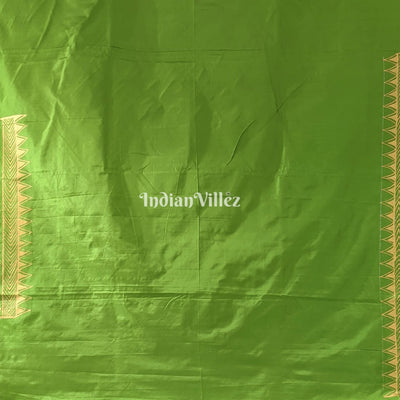 Parrot Green Arjuna Bows to Navagunjara Pure Hand-Painted Pattachitra Saree