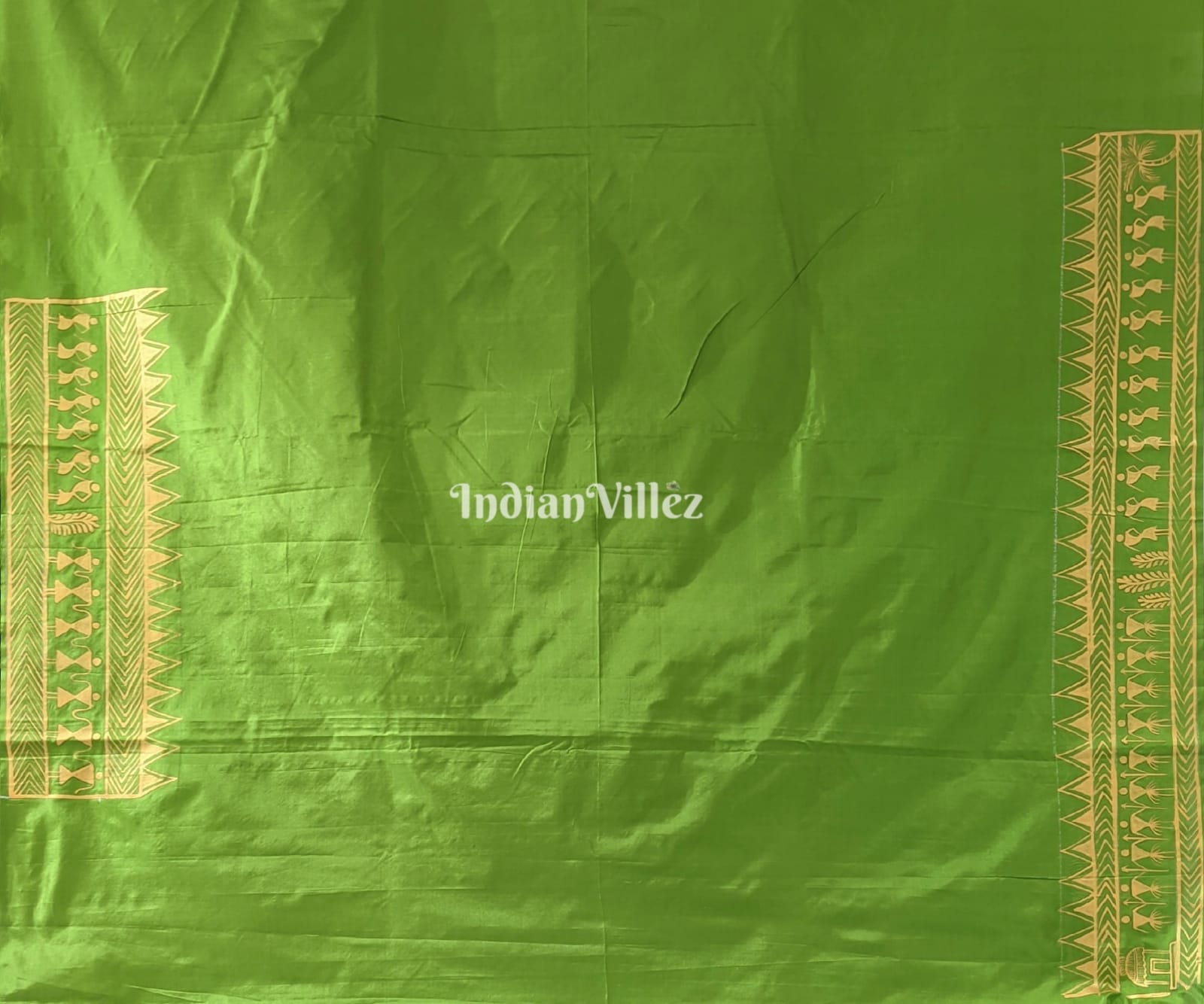 Parrot Green Arjuna Bows to Navagunjara Pure Hand-Painted Pattachitra Saree