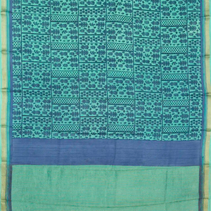 Aquamarine Printed Crepe Silk Saree With Floral Motifs