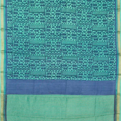 Aquamarine Printed Crepe Silk Saree With Floral Motifs