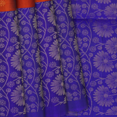 Crimson Soft Silk Saree With Floral Zari Buttas-Crimson