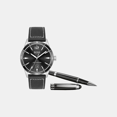 Drifter Men Quartz Black Dial Analog Leather Watch 1570125