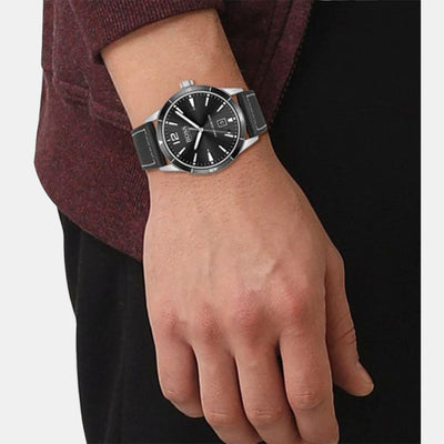 Drifter Men Quartz Black Dial Analog Leather Watch 1570125