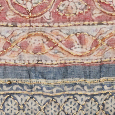 Floral Printed & Hand Embroidered Straight Kurta with Dupatta - Stone Gray