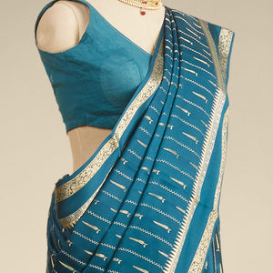 Cream & peach striped with zari design Mysore silk saree, jaal design border & intricate pallu