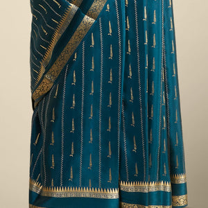 Cream & peach striped with zari design Mysore silk saree, jaal design border & intricate pallu