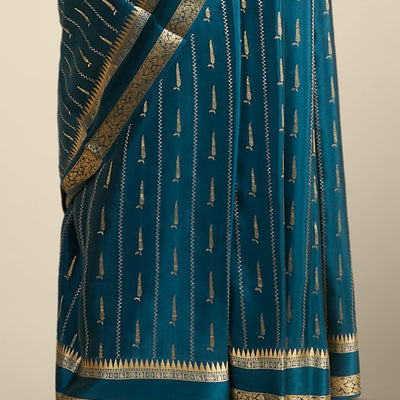 Cream & peach striped with zari design Mysore silk saree, jaal design border & intricate pallu