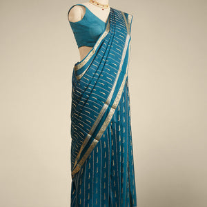 Cream & peach striped with zari design Mysore silk saree, jaal design border & intricate pallu
