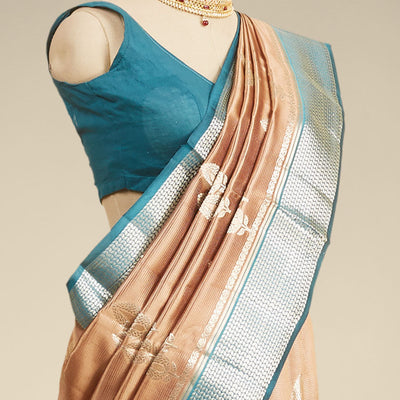 Multi-color jaal Mysore silk saree with zari design, contrast traditional zari border of floral enclosed paisleys