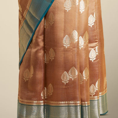 Multi-color jaal Mysore silk saree with zari design, contrast traditional zari border of floral enclosed paisleys