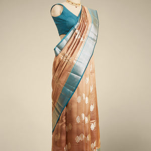 Multi-color jaal Mysore silk saree with zari design, contrast traditional zari border of floral enclosed paisleys