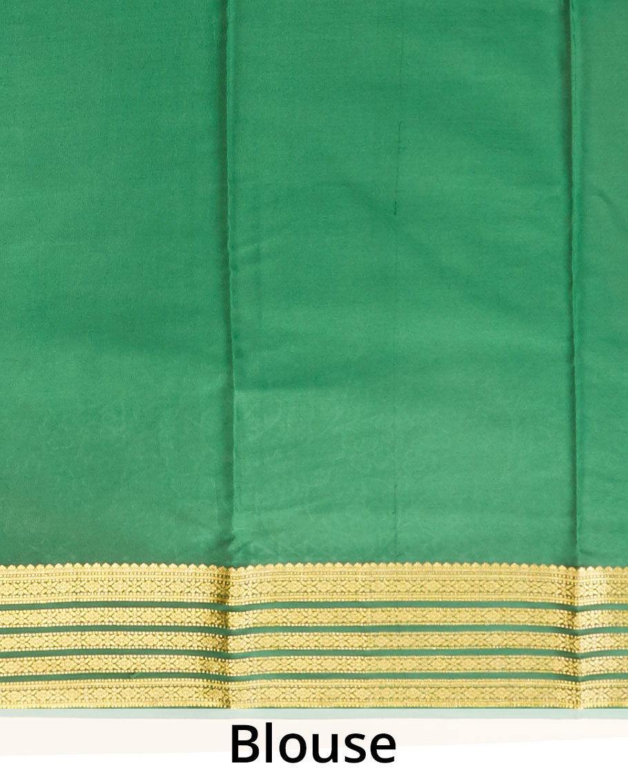 Green mysore silk saree with floral embroidery & self zari design border