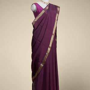 Purple mysore  silk saree with self aryle pattern border