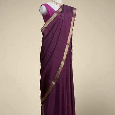 Purple mysore  silk saree with self aryle pattern border