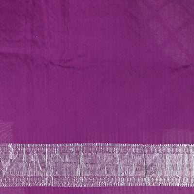 Purple checked mysore silk saree with contrast intricate zari design border