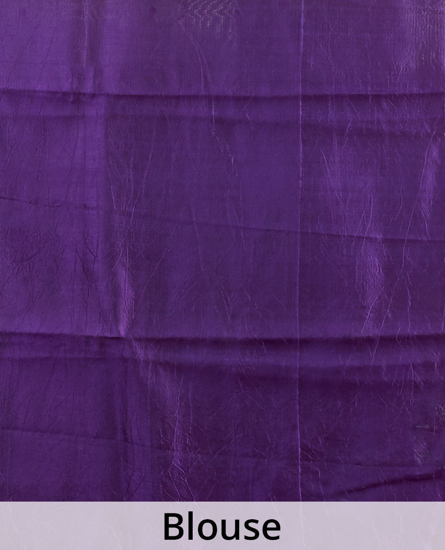 Lavender floral motifs banaras silk saree with contrast geometric, floral zari design border