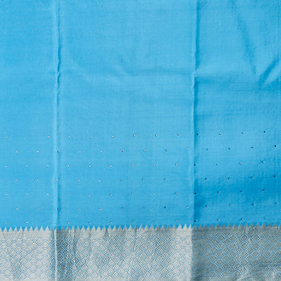 Blue checked mysore silk saree with self ogee pattern border