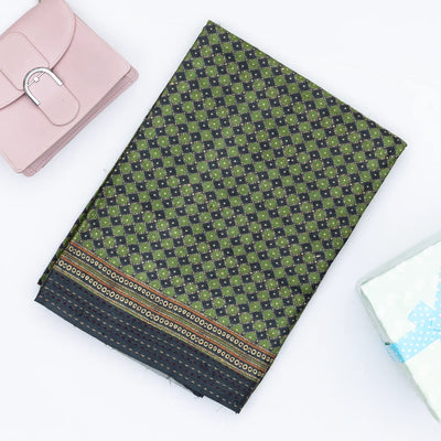 Green Handloom Tussar Silk Saree Printed With Checks