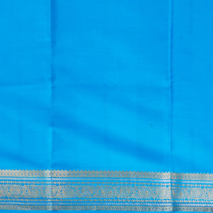 Blue checked with floral motifs mysore silk saree & traditional zari border