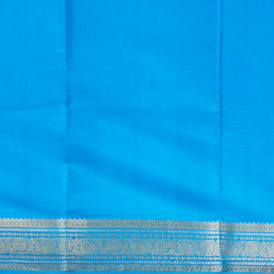 Blue checked with floral motifs mysore silk saree & traditional zari border