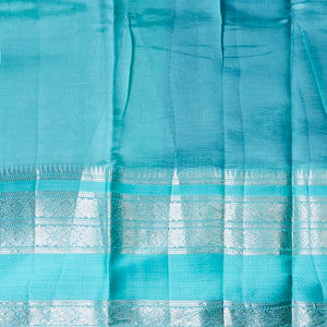 Blue checked with floral motifs dupion silk saree with traditional zari border