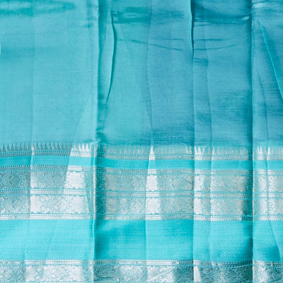 Blue checked with floral motifs dupion silk saree with traditional zari border