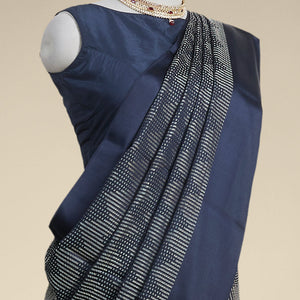 Black checked with zig zag stripes mysore silk saree & self pain border