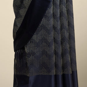 Black checked with zig zag stripes mysore silk saree & self pain border