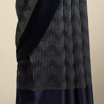 Black checked with zig zag stripes mysore silk saree & self pain border